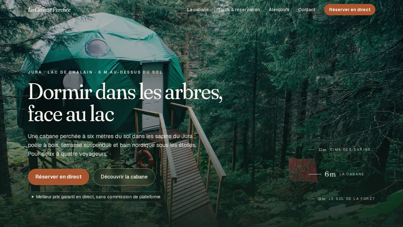 Page d'accueil du site de démonstration La Cabane Perchée